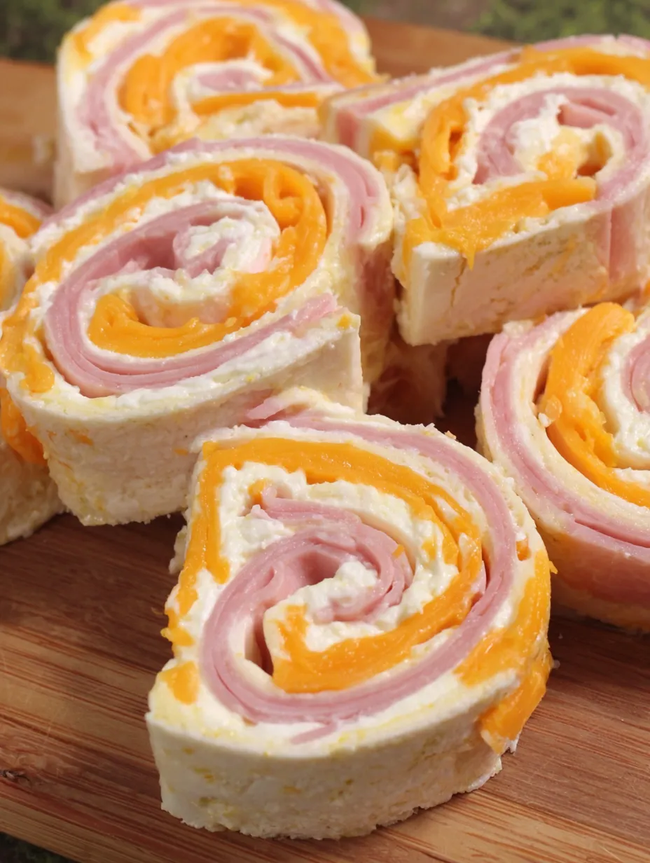 Pinwheels made with ham and cheese.
