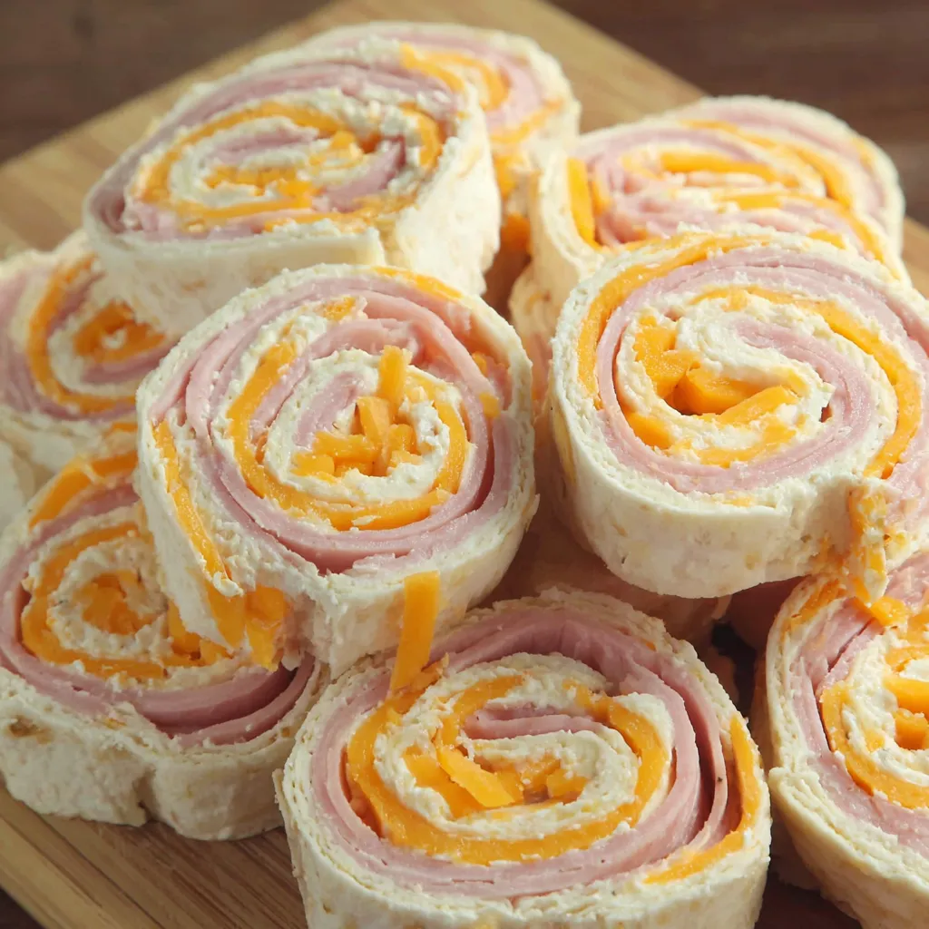 Pinwheels made from ham and cheese.