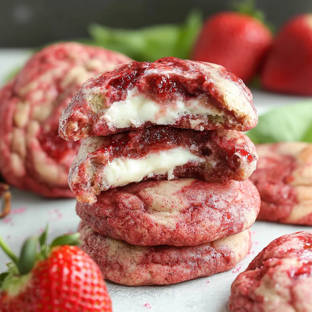 A stack of strawberry cheesecake cookies.