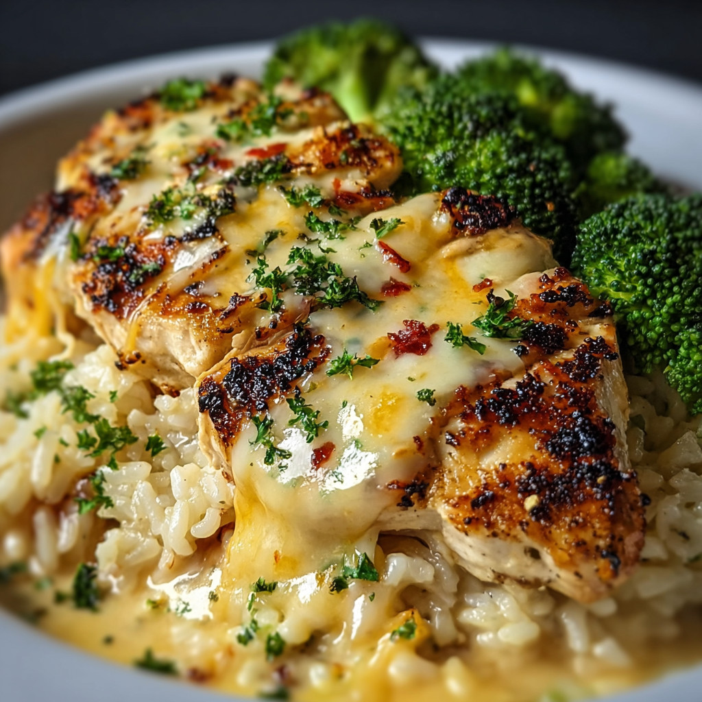 A plate of food with rice, broccoli, and chicken.