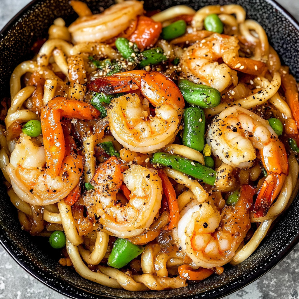 A bowl of shrimp scampi with zoodles.