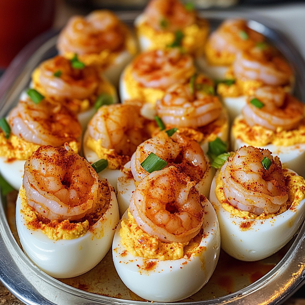A dish of Cajun Shrimp Deviled Eggs.