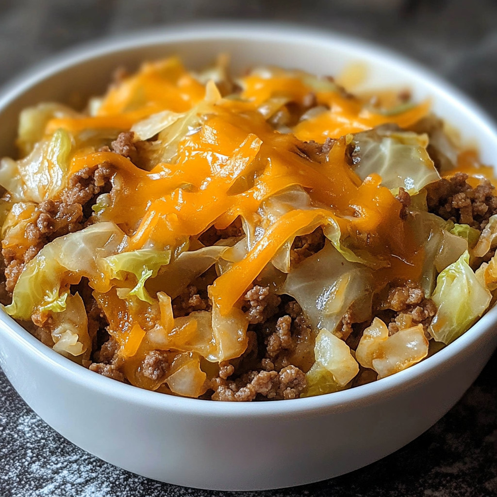 A bowl of cheesy cabbage casserole.