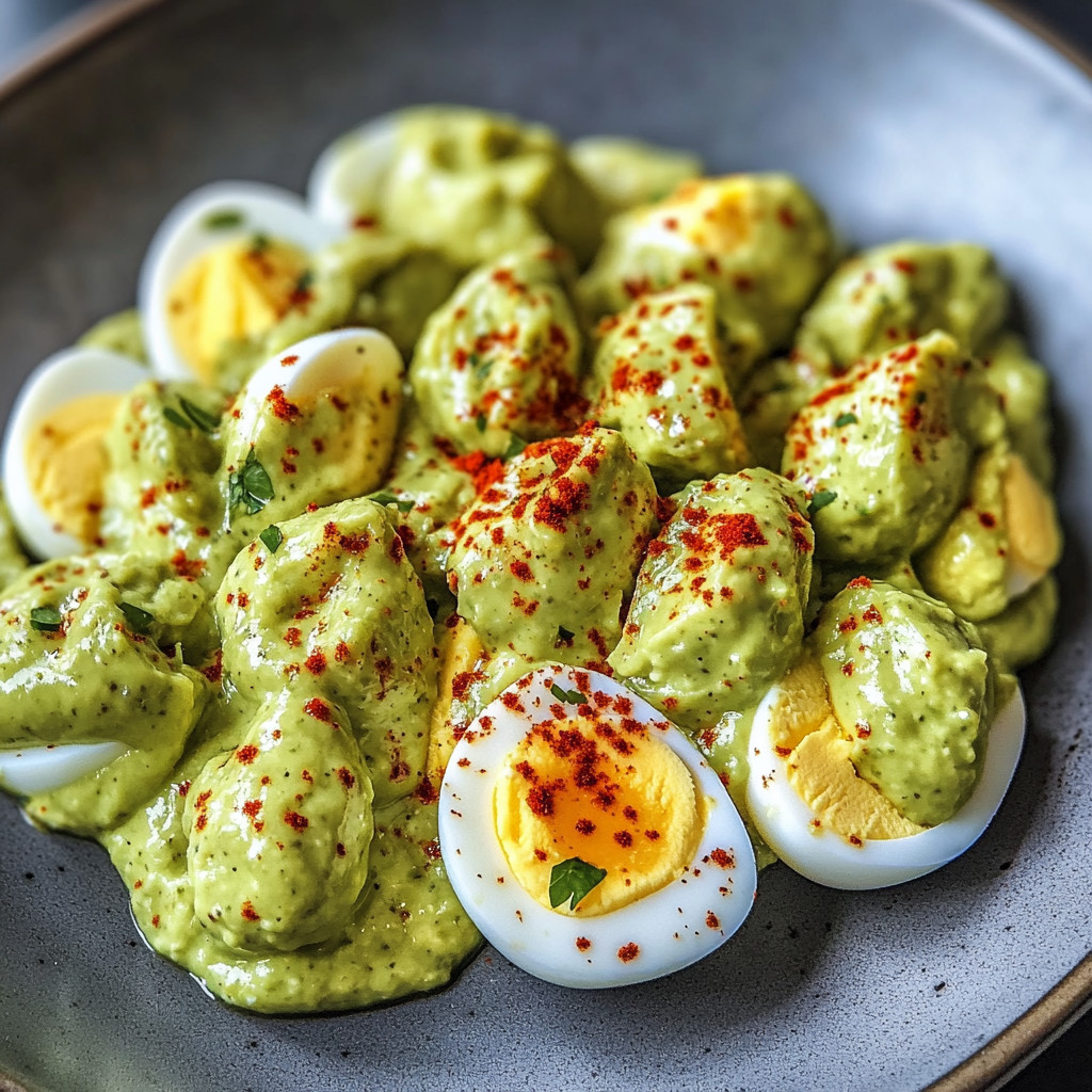 A plate of creamy avocado egg salad.