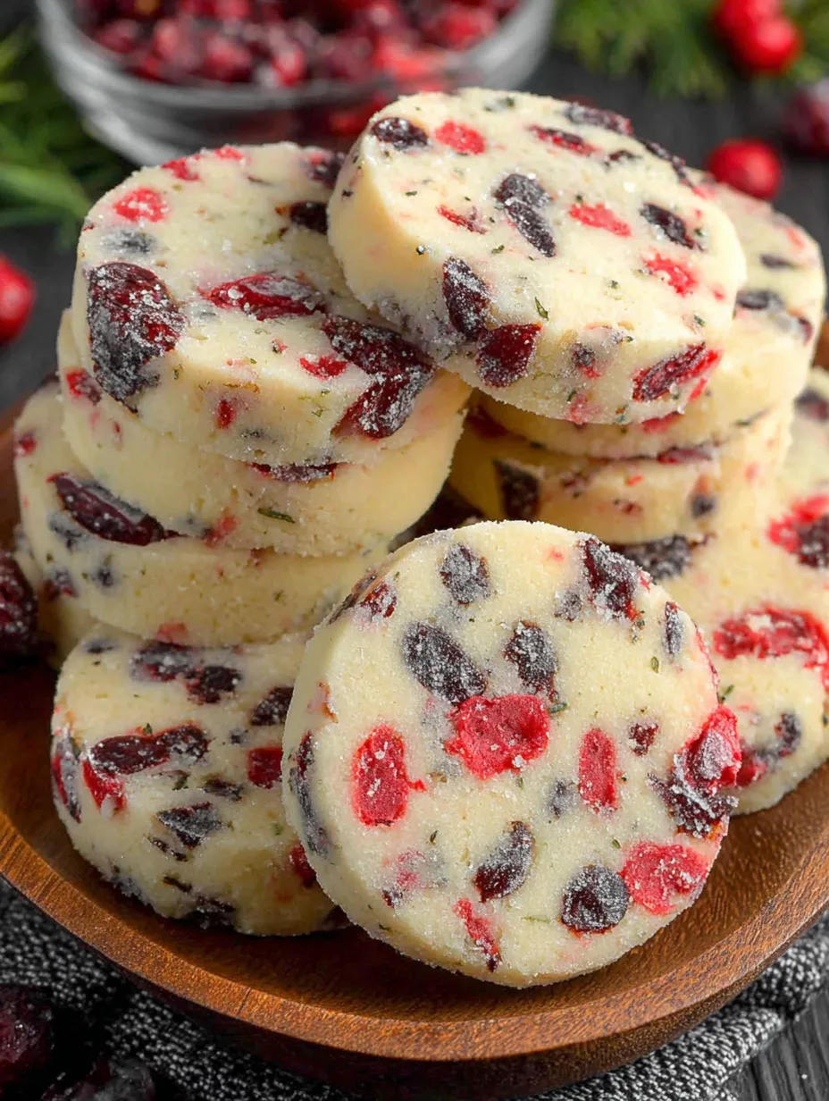 A stack of cherry chocolate shortbread cookies.