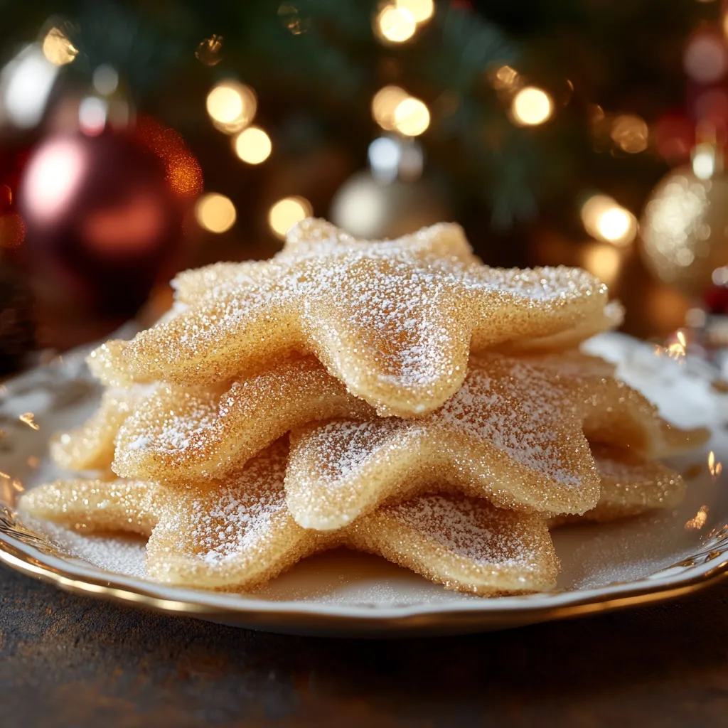 A stack of powdered sugar covered star shaped pastries.