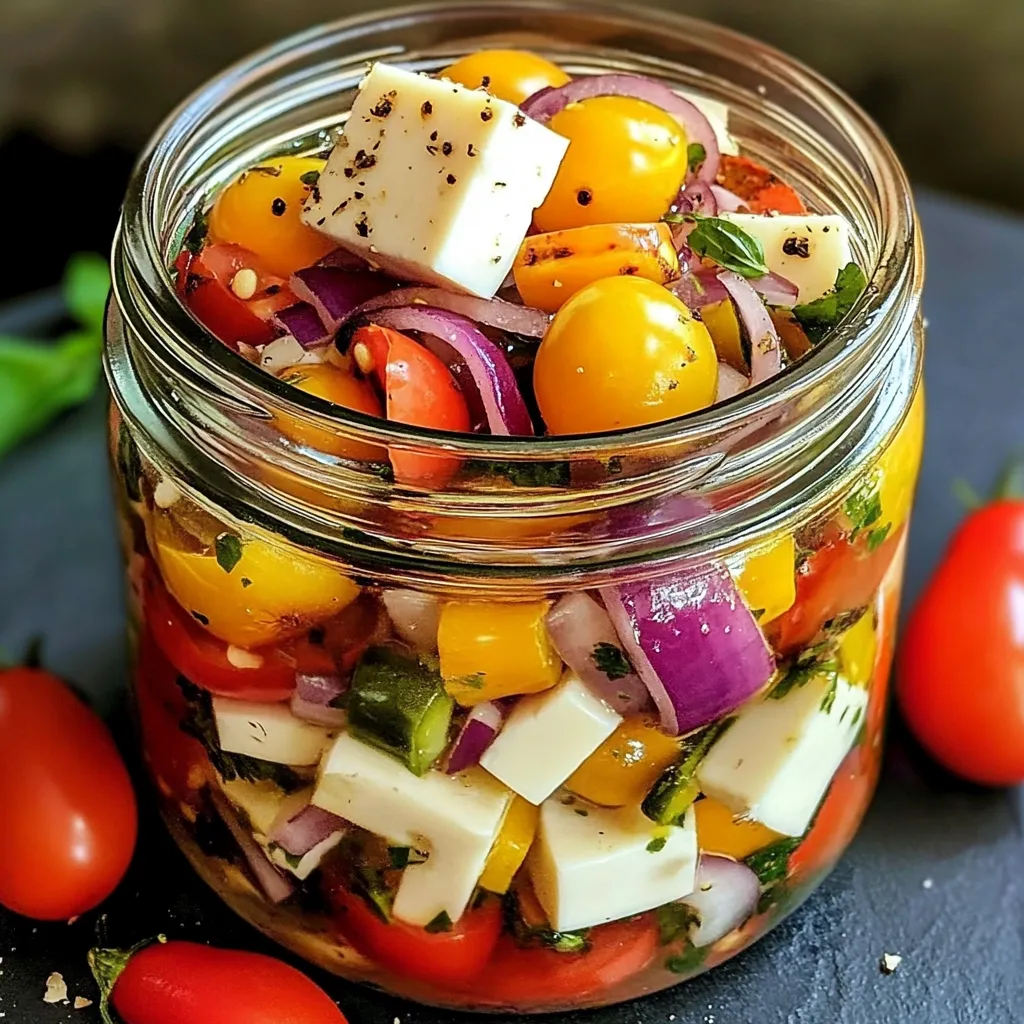 A jar of vegetables with cheese.
