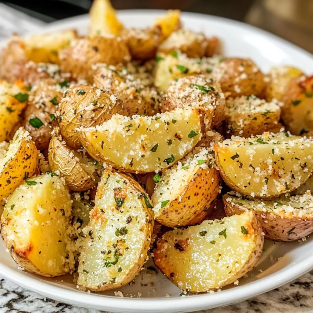 A plate of roasted garlic parmesan potatoes.