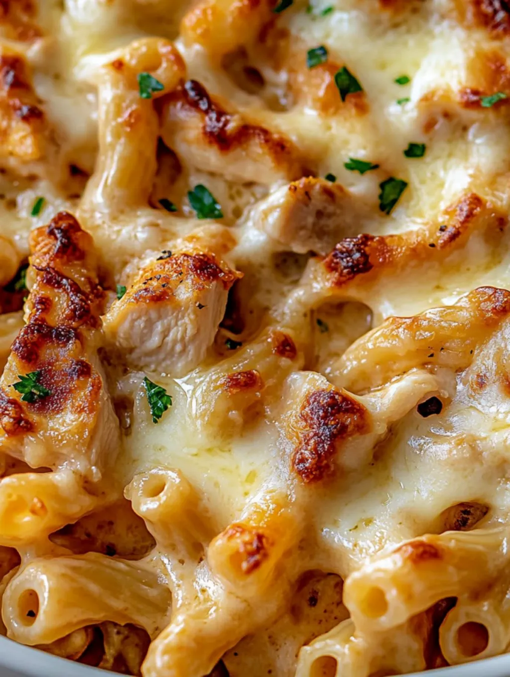 A close up of BBQ chicken mac and cheese.