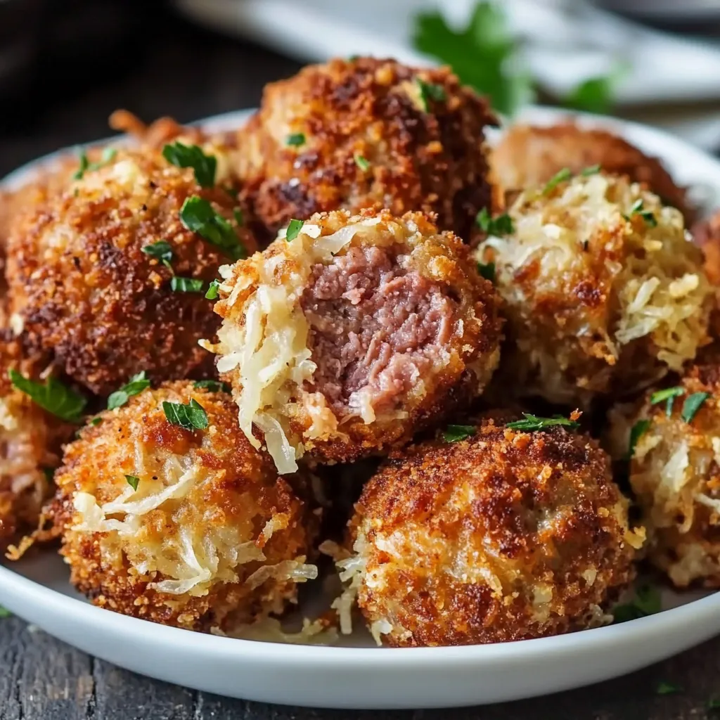 A plate of meatballs with parsley.