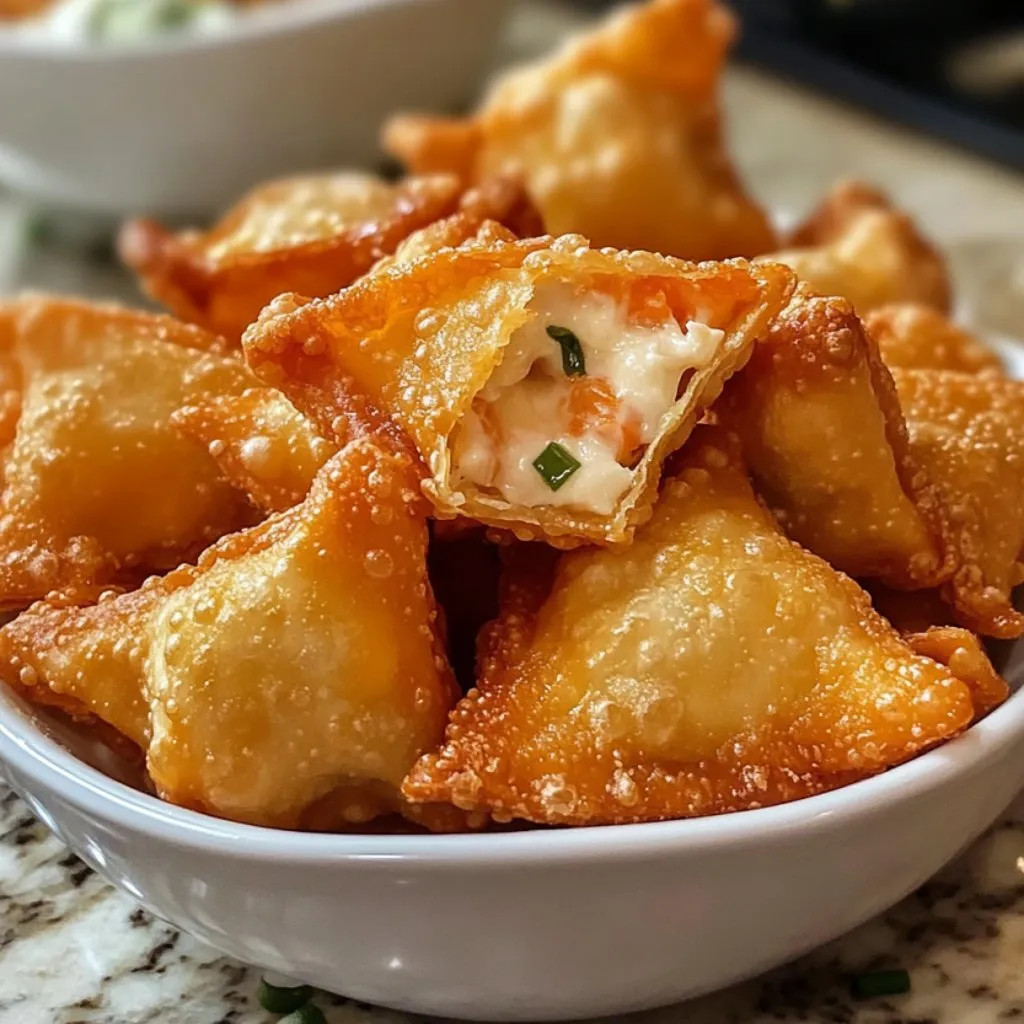 A bowl of crab and cream cheese wontons.