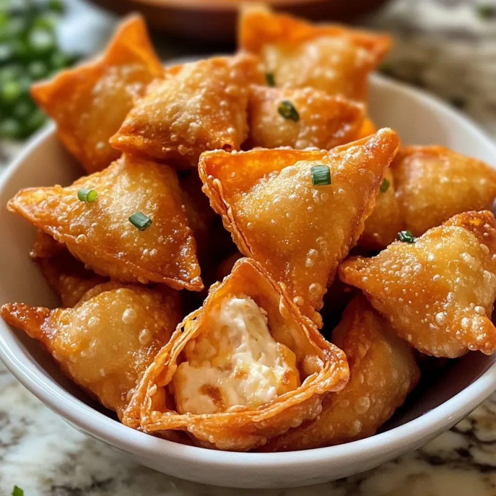 A bowl of crab and cream cheese wontons.