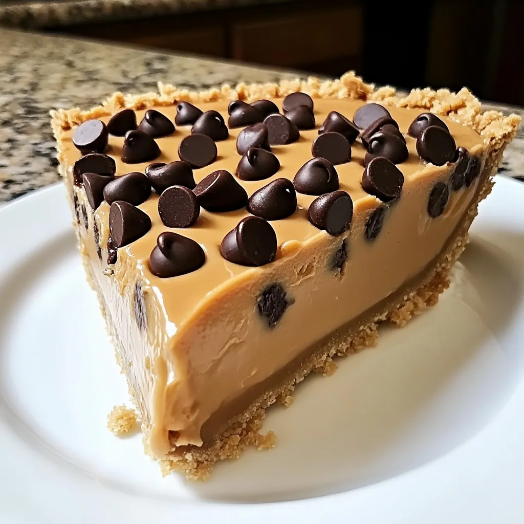 A slice of pie with chocolate chips and peanut butter.