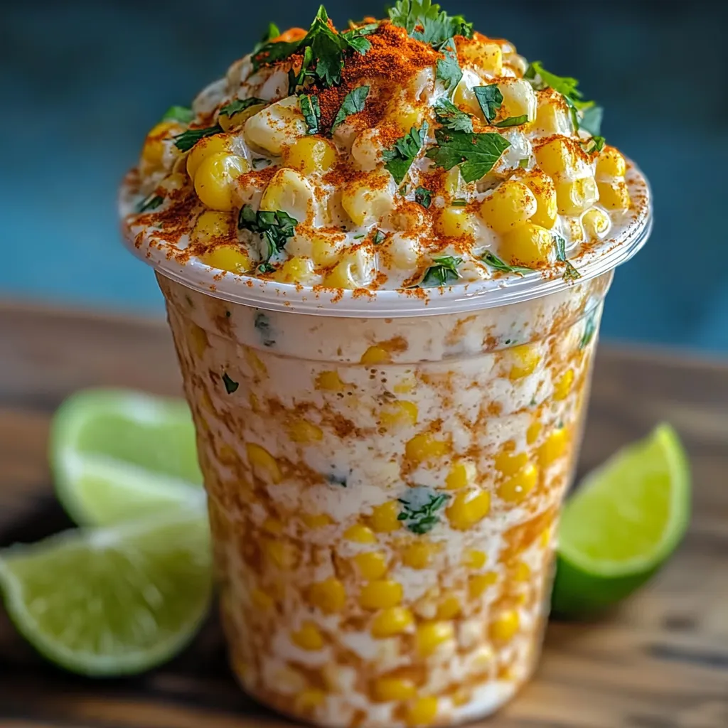 A cup of food with a lime wedge on the side.