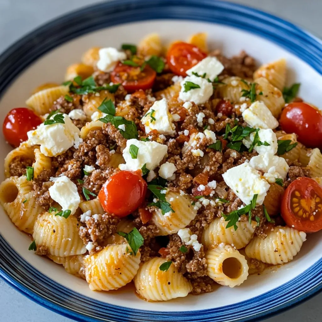 A bowl of pasta with tomatoes and cheese.