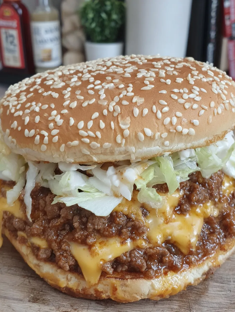 A sloppy joe sandwich with lettuce and cheese.