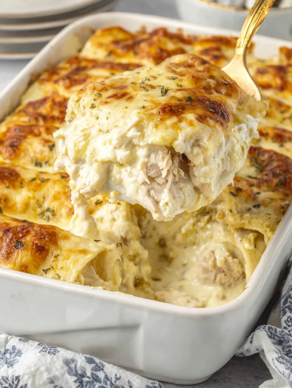 A white chicken enchilada being served.