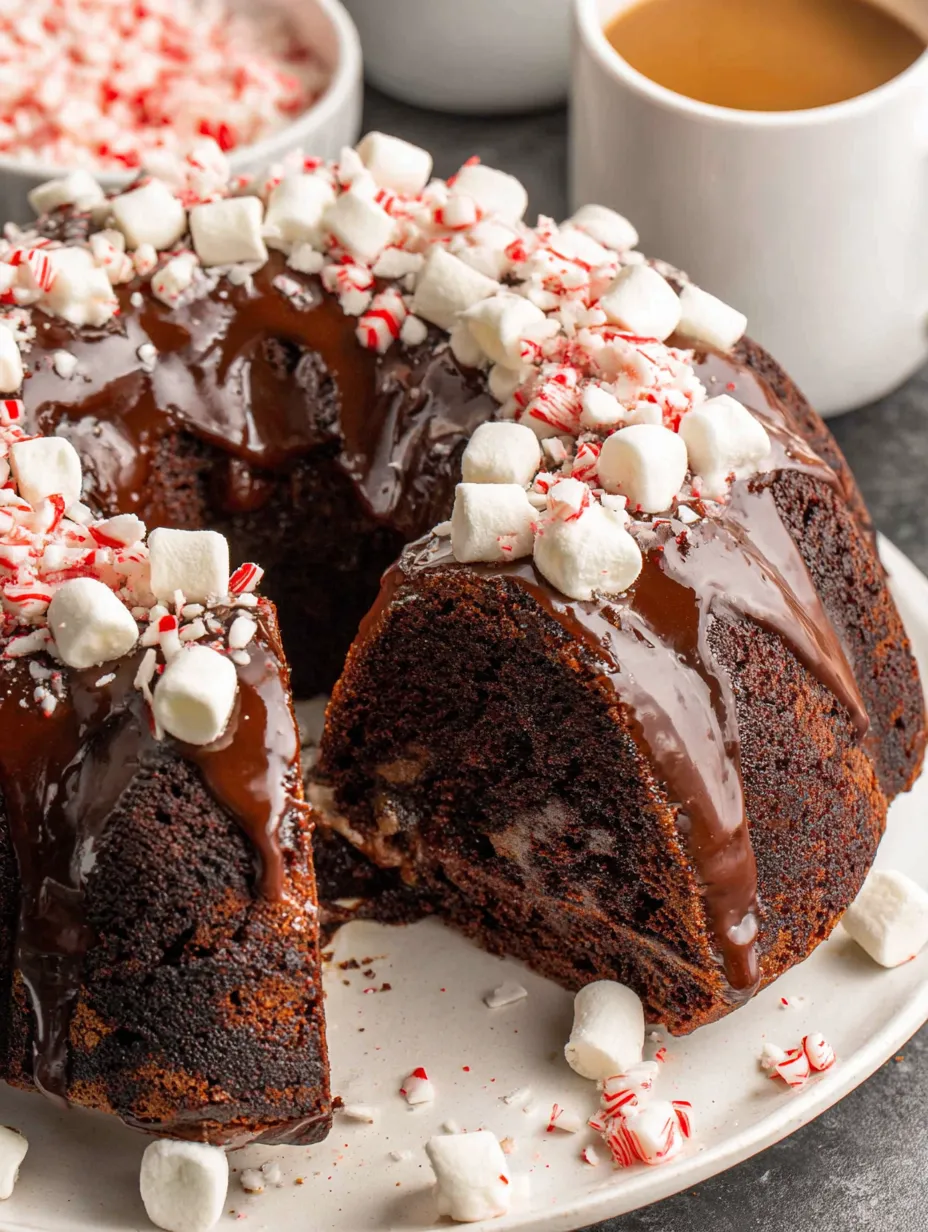 A slice of peppermint hot chocolate cake.