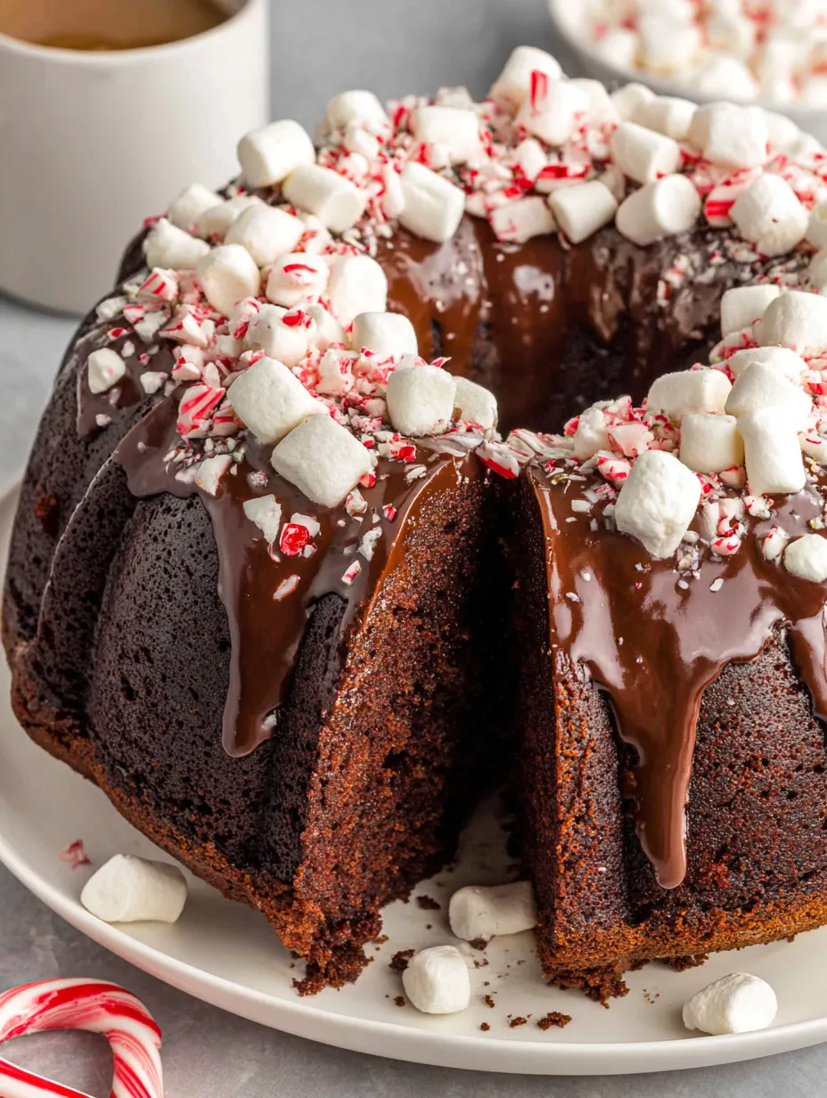 A slice of peppermint hot chocolate cake.