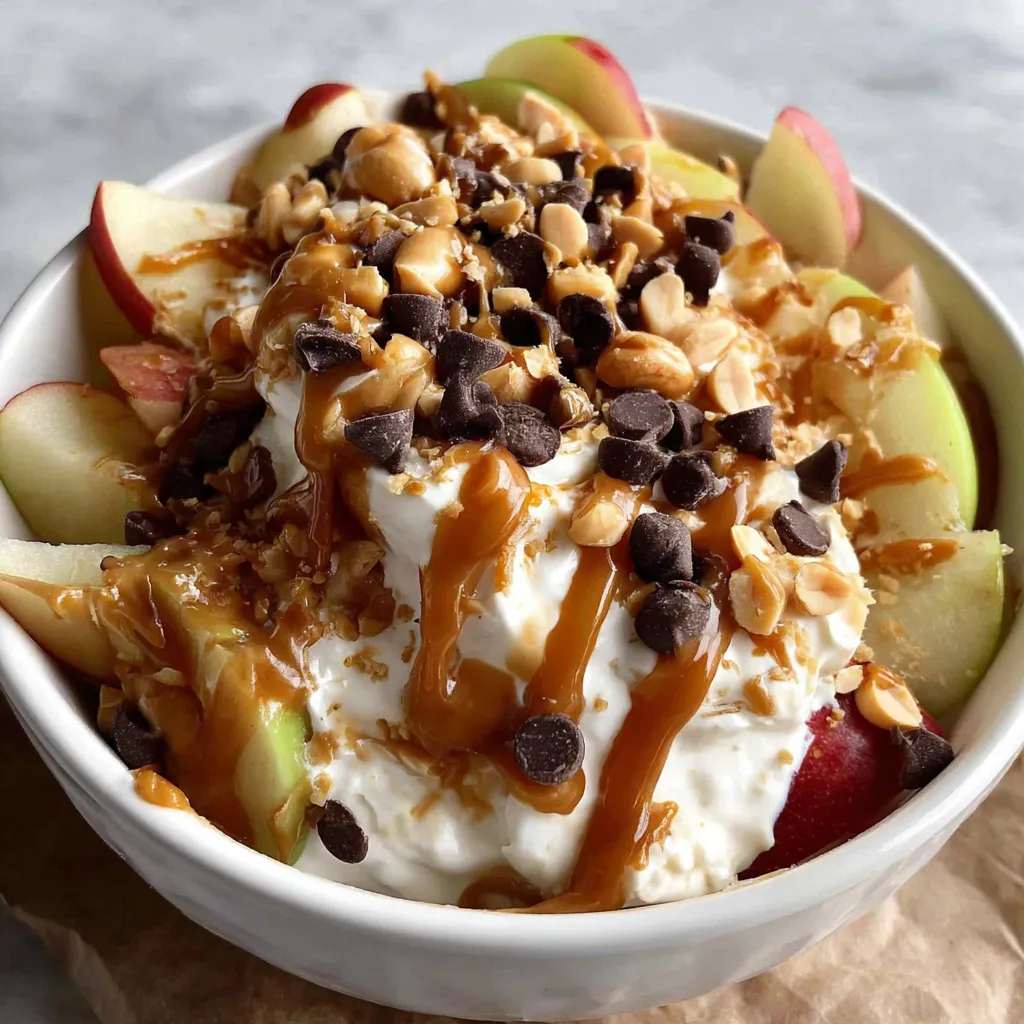 A bowl of snickers apple salad.