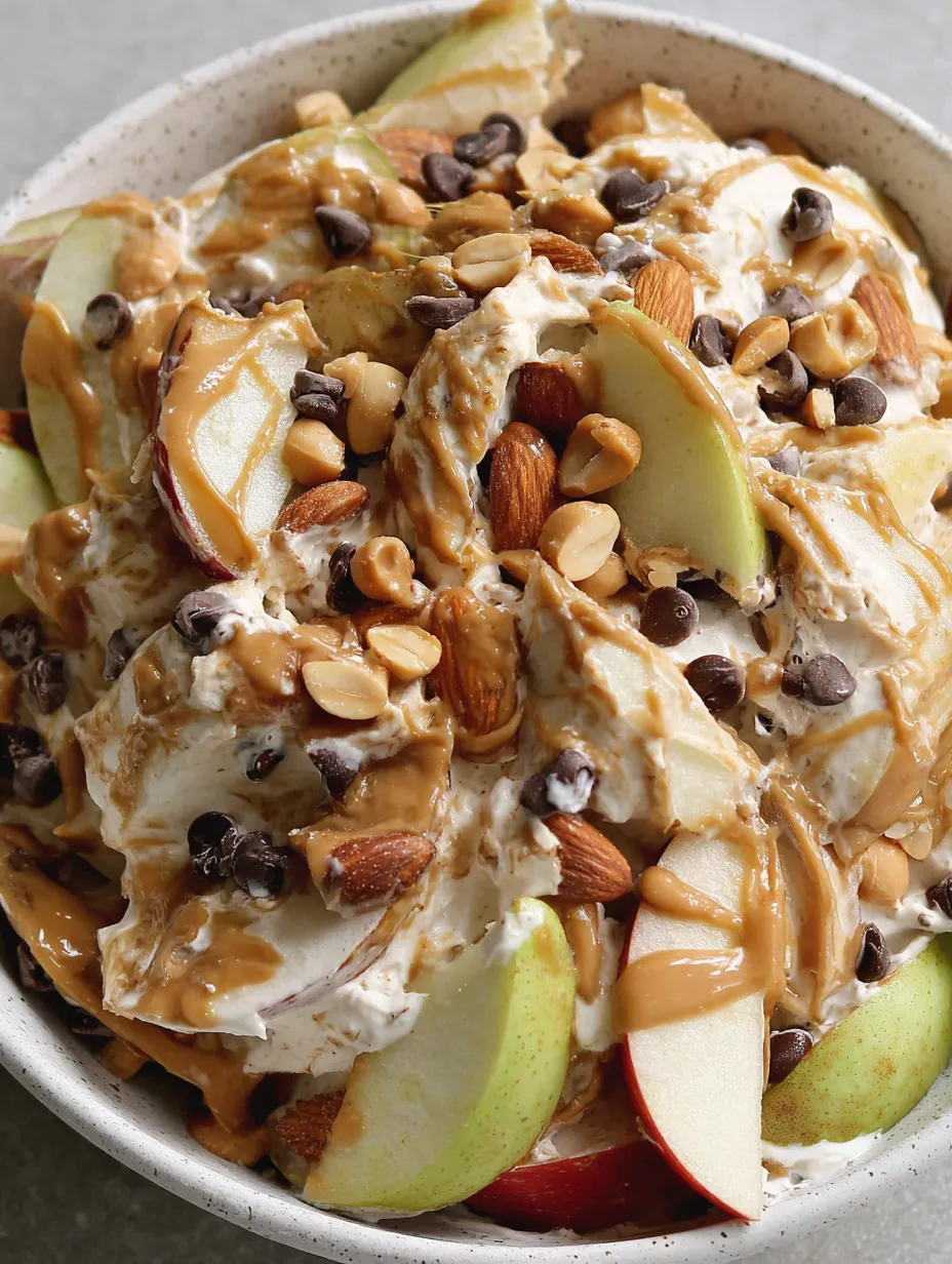 A bowl of snickers apple salad.
