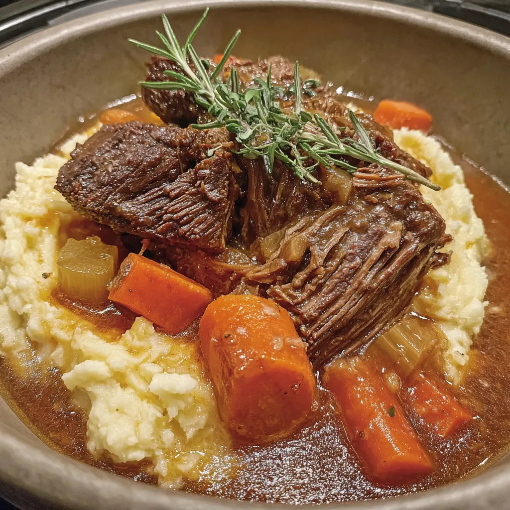 A pot roast with goat cheese mashed potatoes.