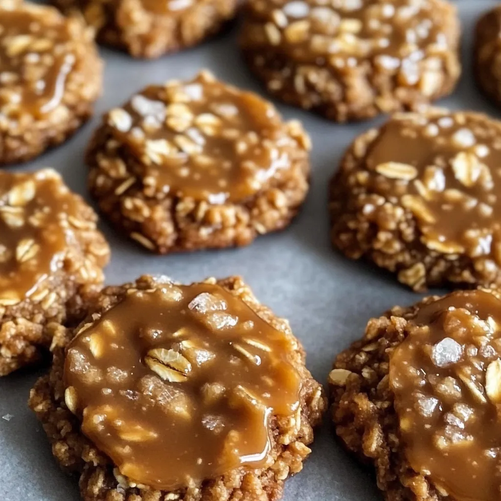 A close up of a cookie with caramel.