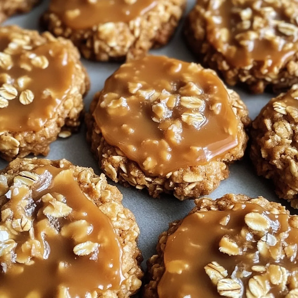 A close up of a cookie with a caramel glaze.