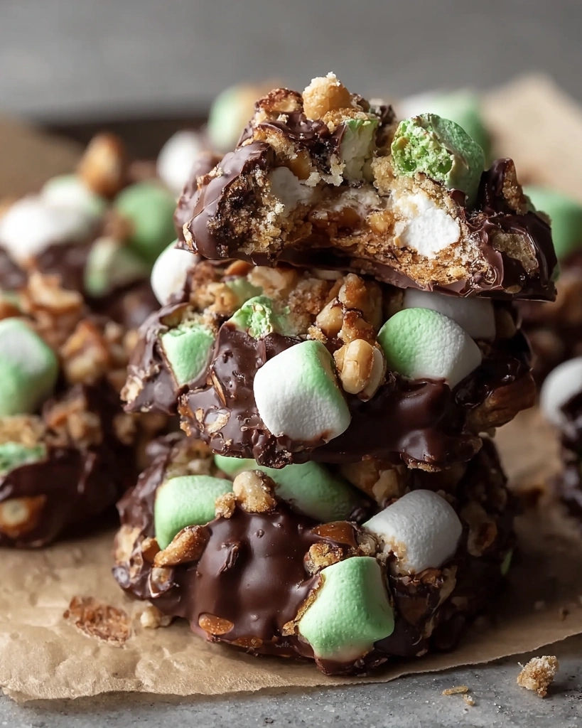 A stack of chocolate chip and mint candies.