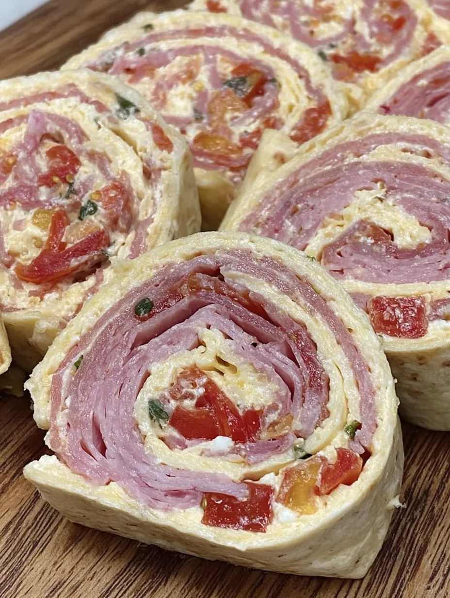 A close up of a pinwheel sandwich.