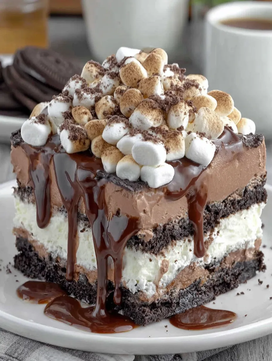 A close up of a delicious hot chocolate lasagna.