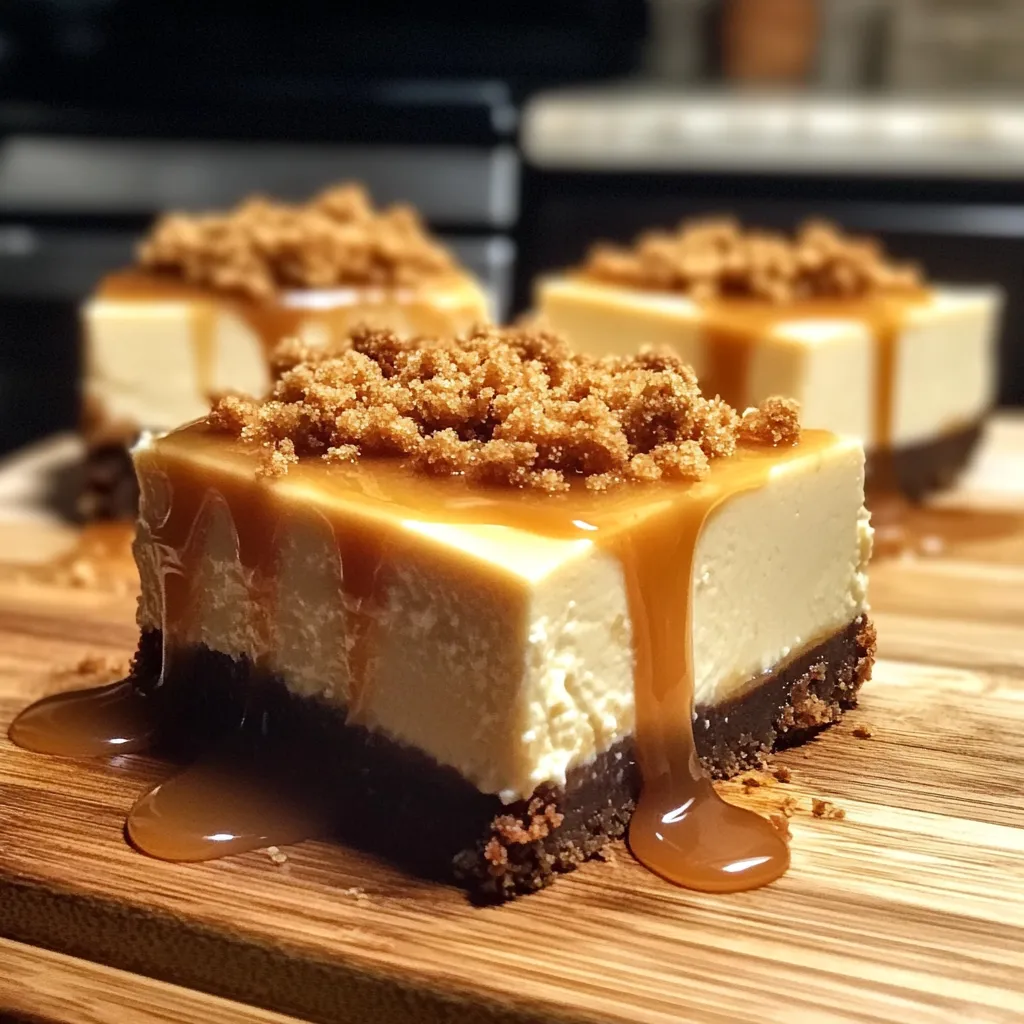 A slice of cheesecake with caramel drizzled on top.