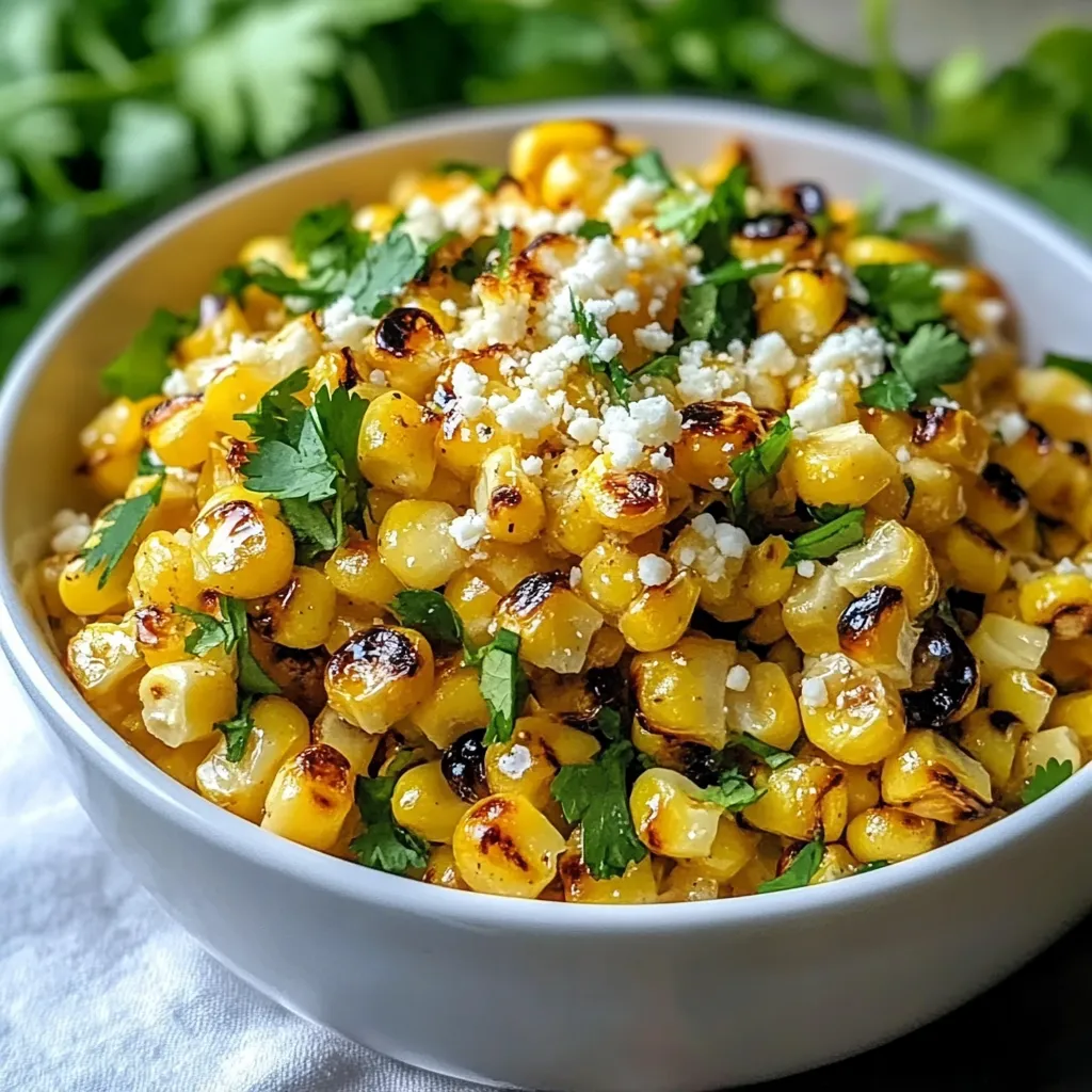 A bowl of corn with cheese and chives.