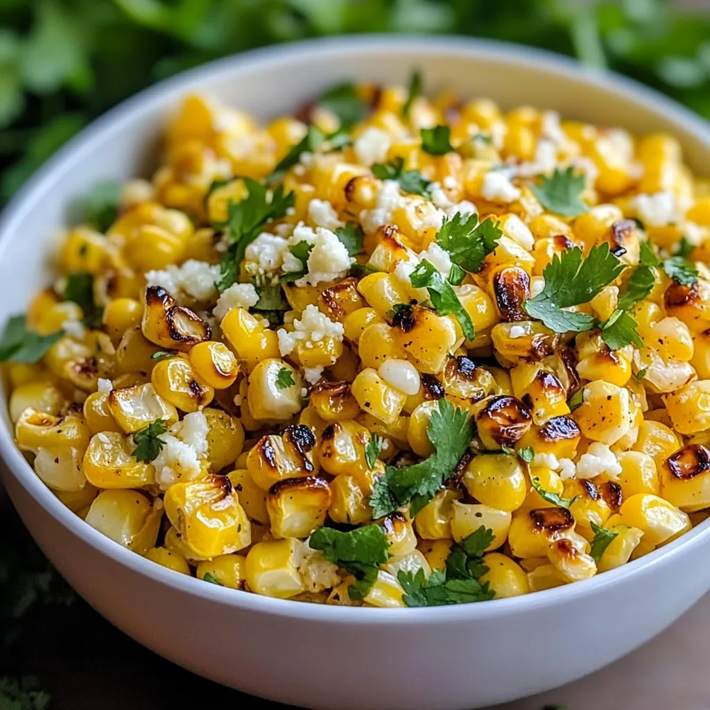 A bowl of corn with cheese and chives.