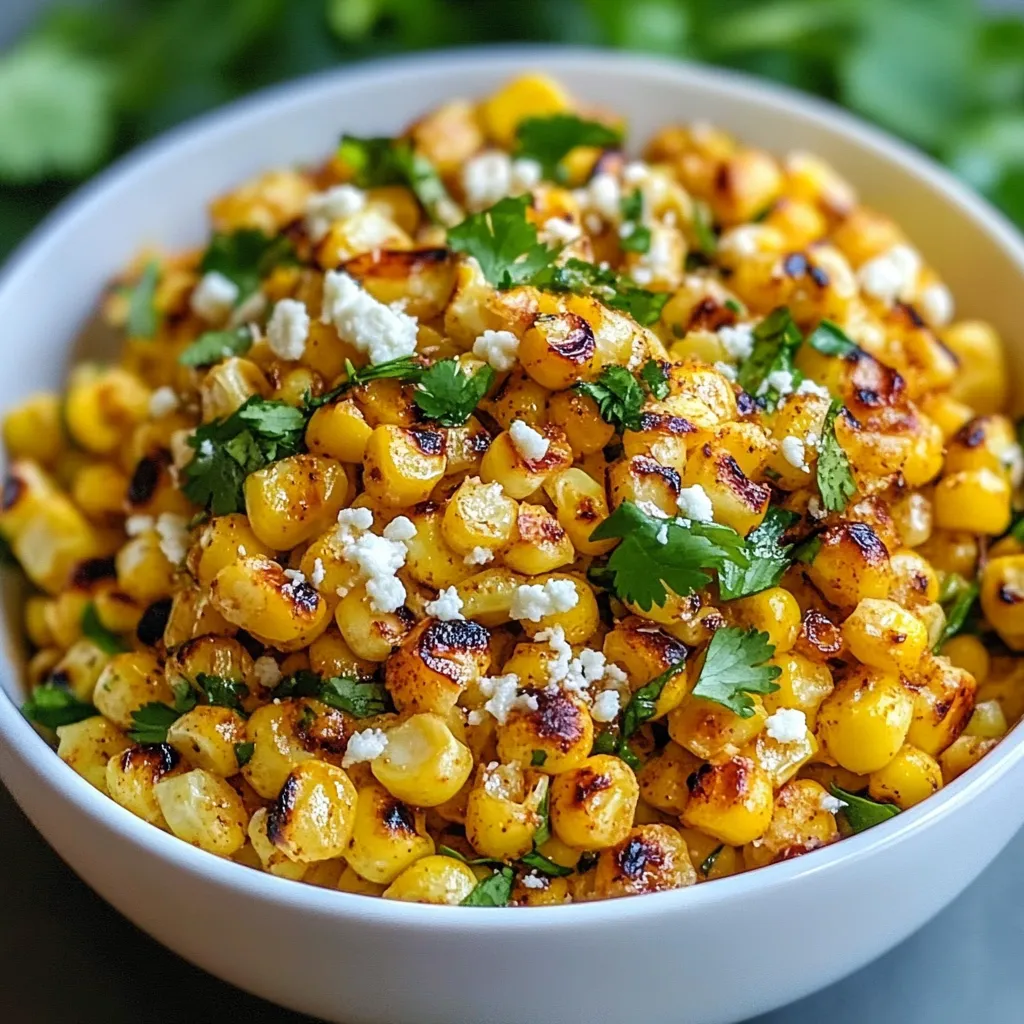 A bowl of corn with cheese and herbs.