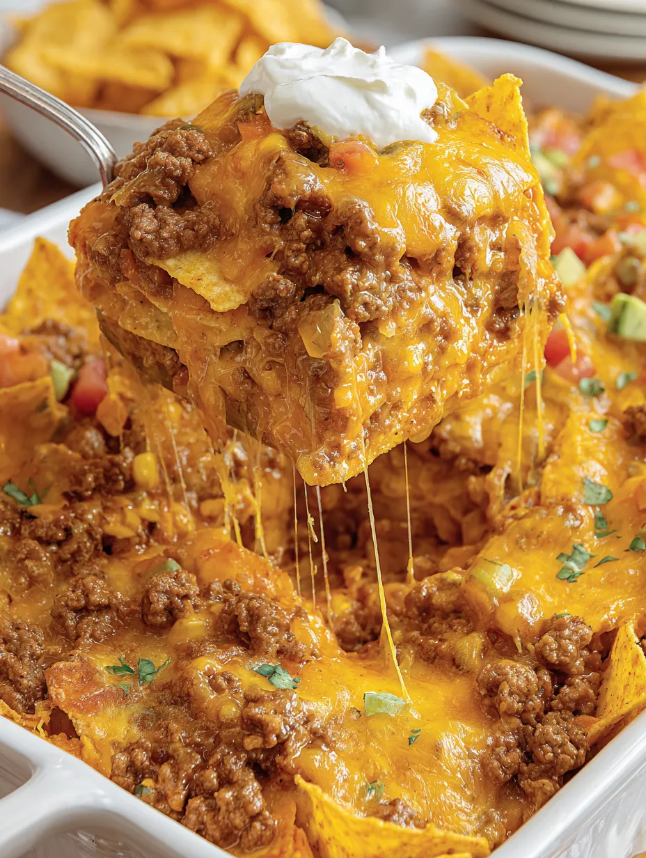 A close up of a taco doritos casserole.