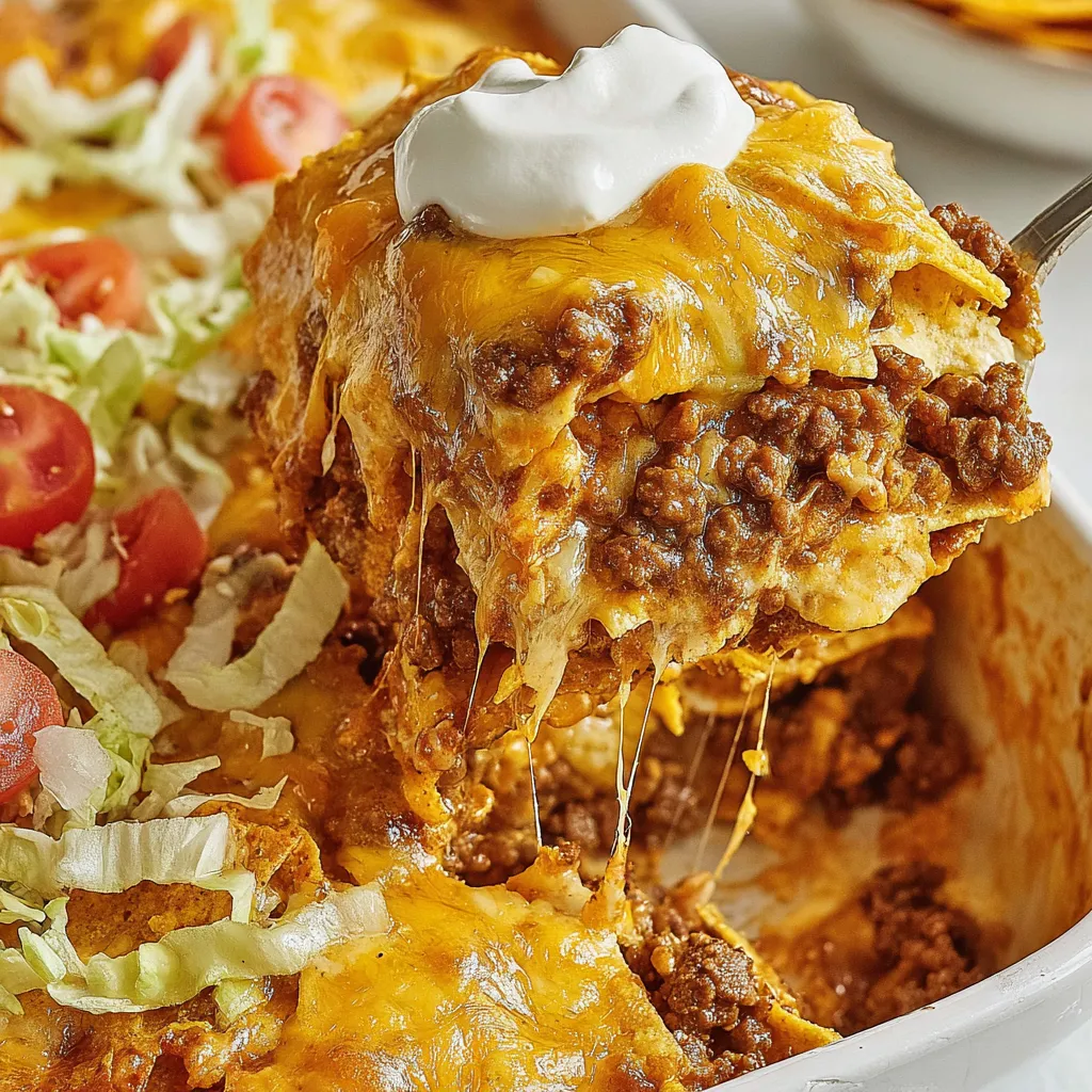 A close up of a taco doritos casserole.
