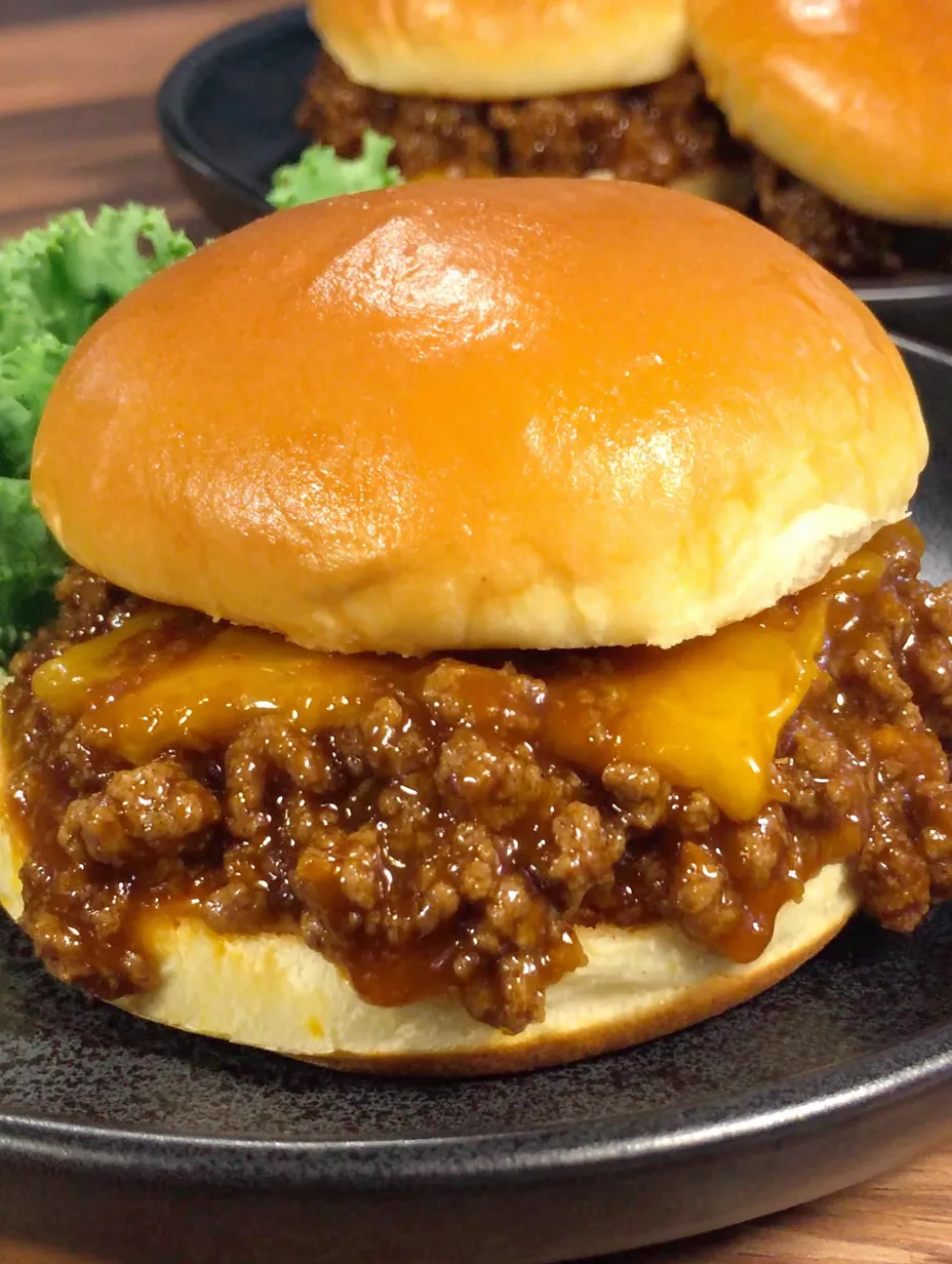 A sloppy joe sandwich with cheese on top.