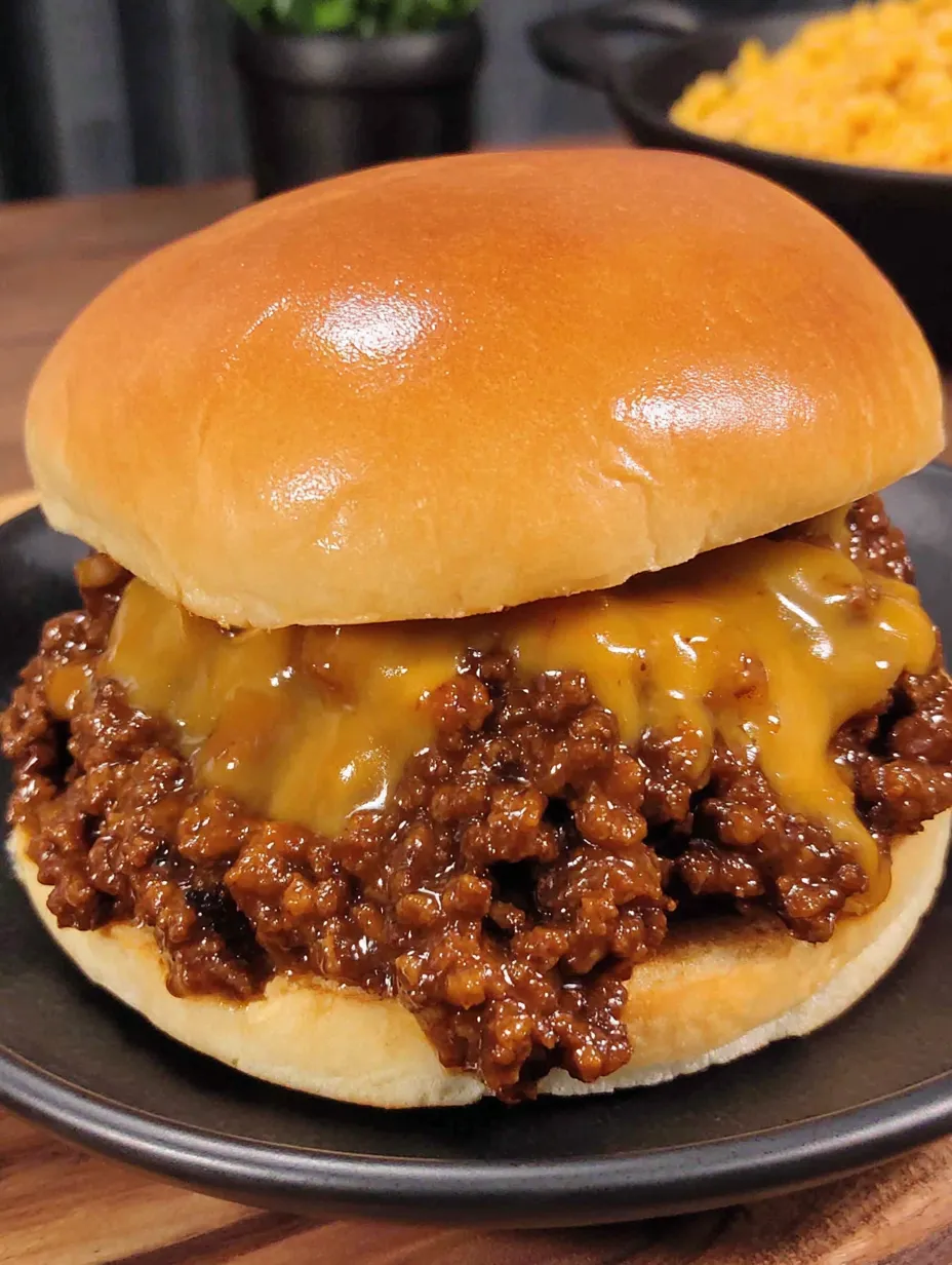 A sloppy joe sandwich with cheese on top.