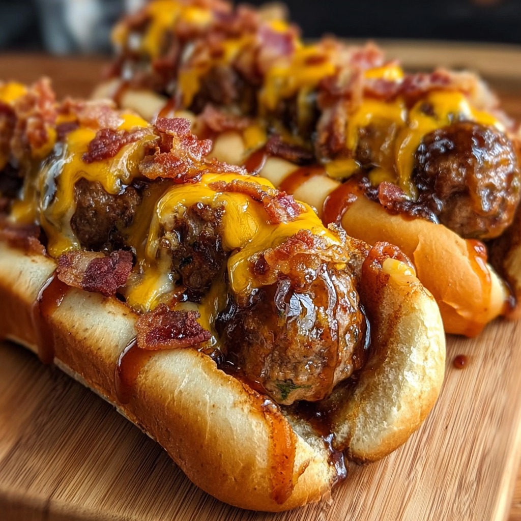 A sizzling bourbon BBQ bacon cheeseburger meatball sub.