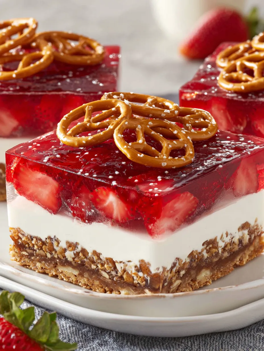 A slice of strawberry pretzel salad.