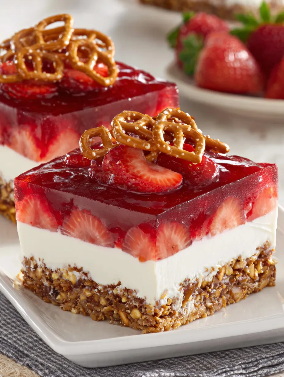 A slice of strawberry pretzel salad.