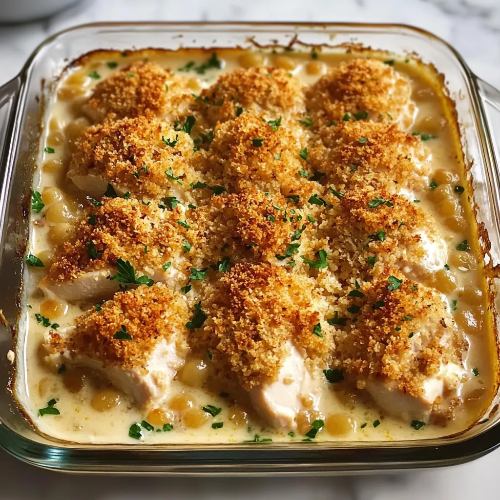 A dish of chicken with a green herb on top.