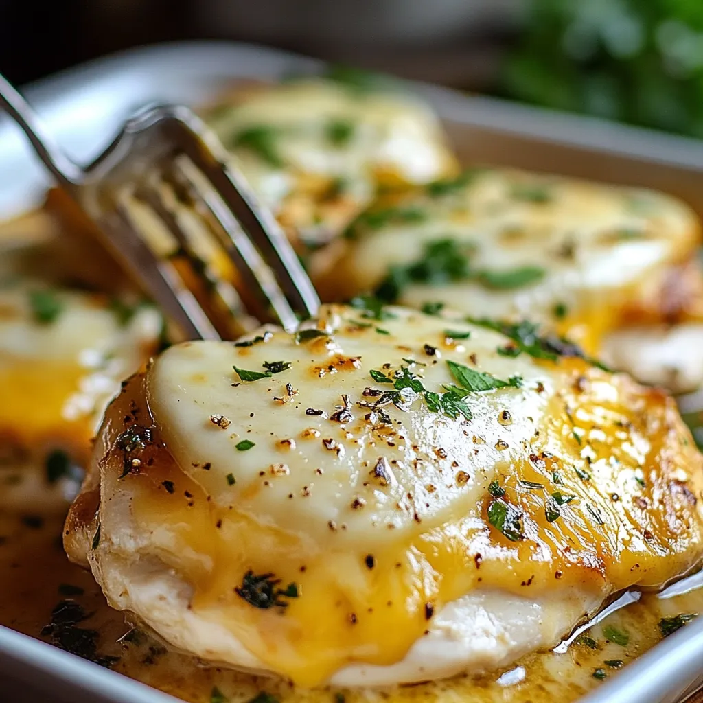 A plate of chicken with cheese on top.