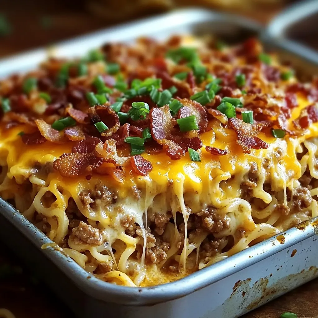 A pan of food with bacon and cheese.