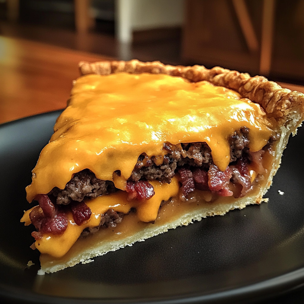 A slice of bacon cheeseburger pie.