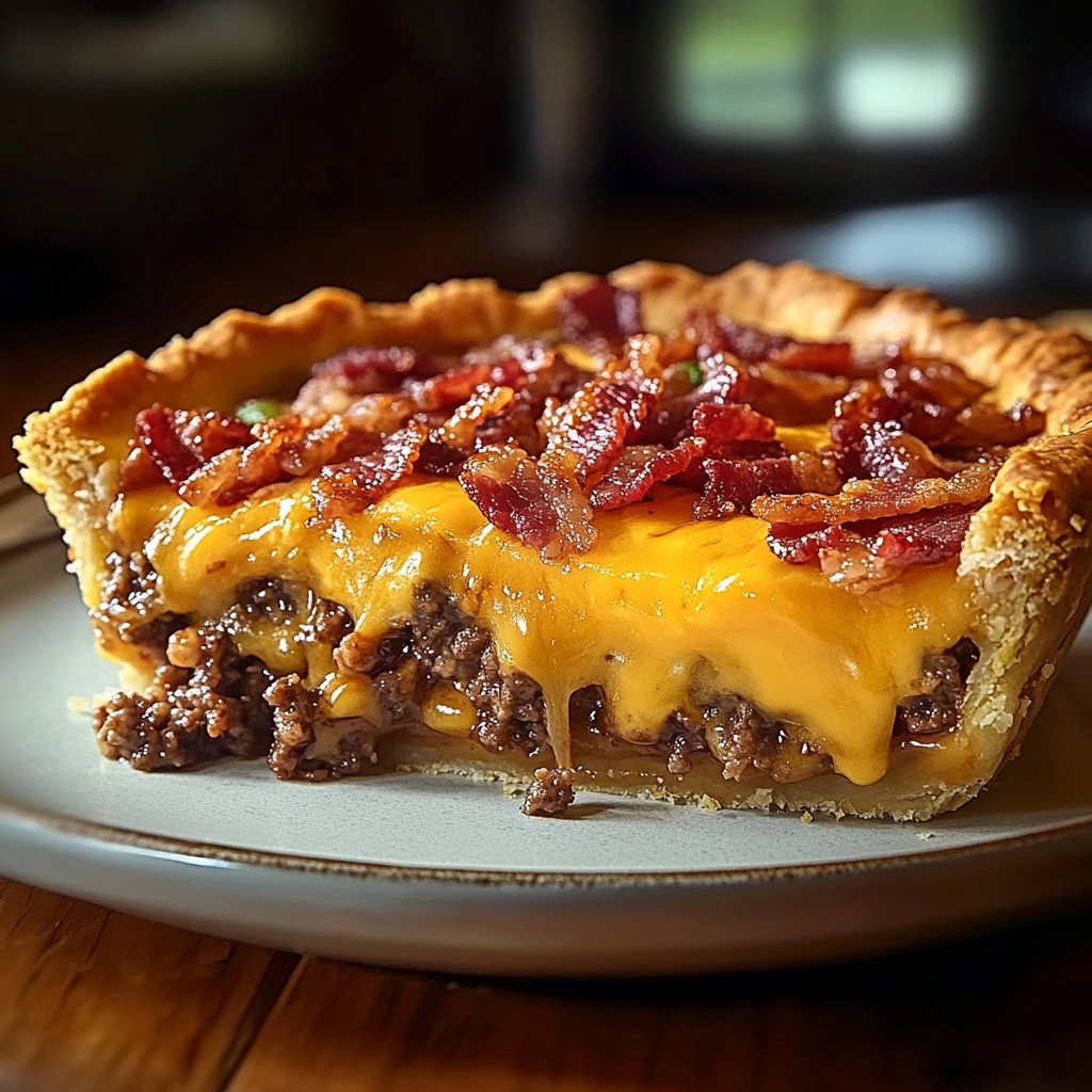 A slice of bacon cheeseburger pie.