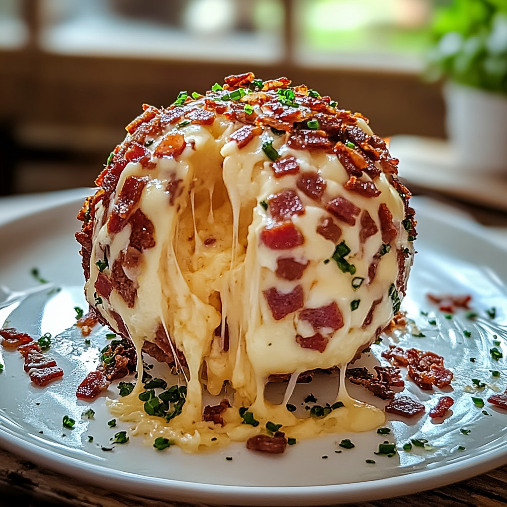 A cheese ball with bacon bits on top.