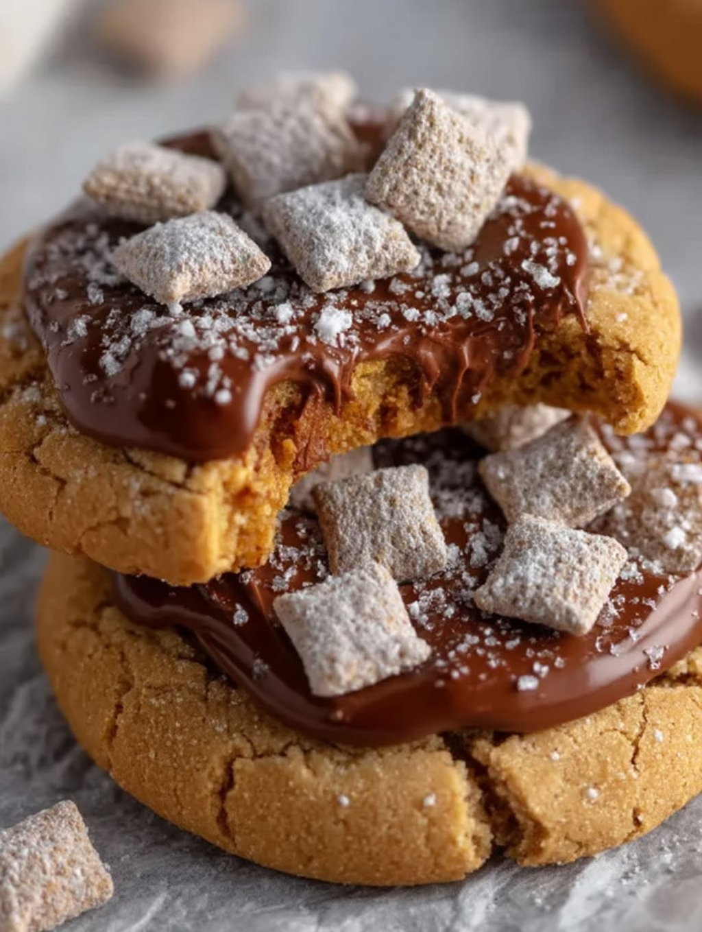 A close up of a cookie with chocolate and crumbles.