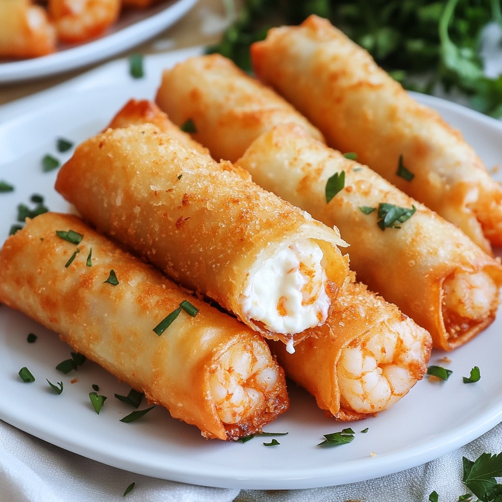 A plate of creamy shrimp cheese rolls.